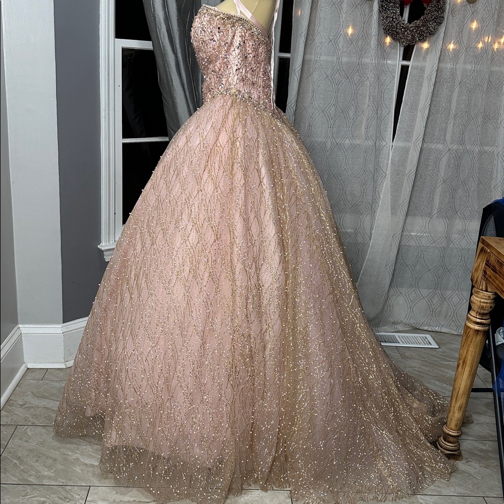 Morilee Madeline Gardner XV años Dress Rose Gold Sz 14 w/ Corset - Picture 5 of 11